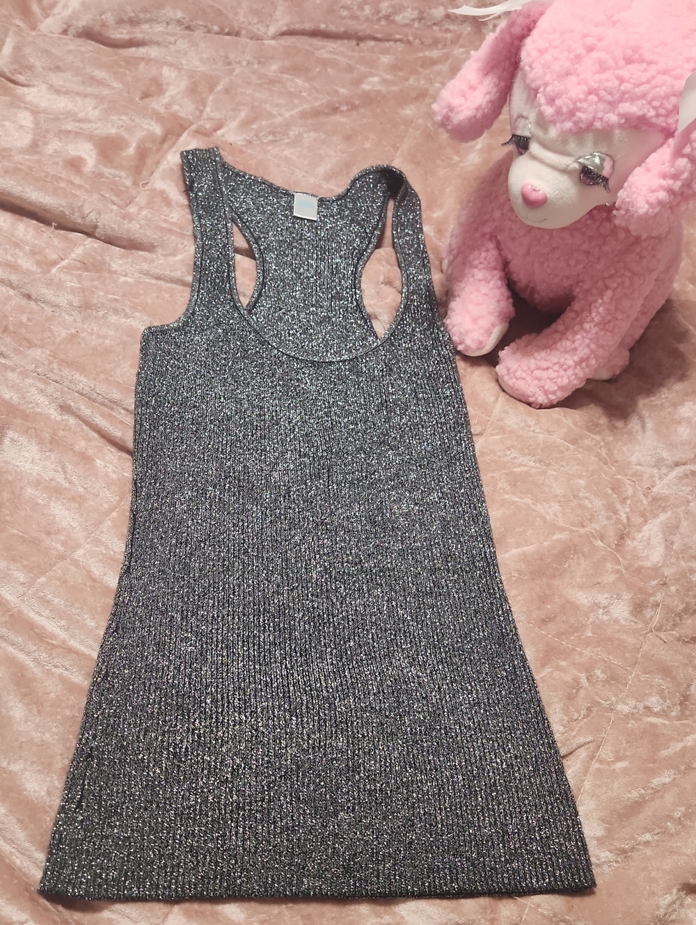 Shimmery Ribbed Racerback Tank Top - Silver L
